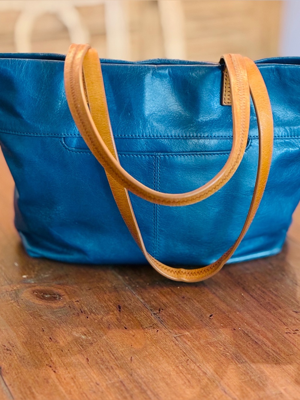 Hobo Cecily mini tote in teal blue. All leather
